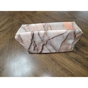 Tarte Pink Marble Print Glossy Makeup Cosmetic Bag Gold Zipper Travel Pouch